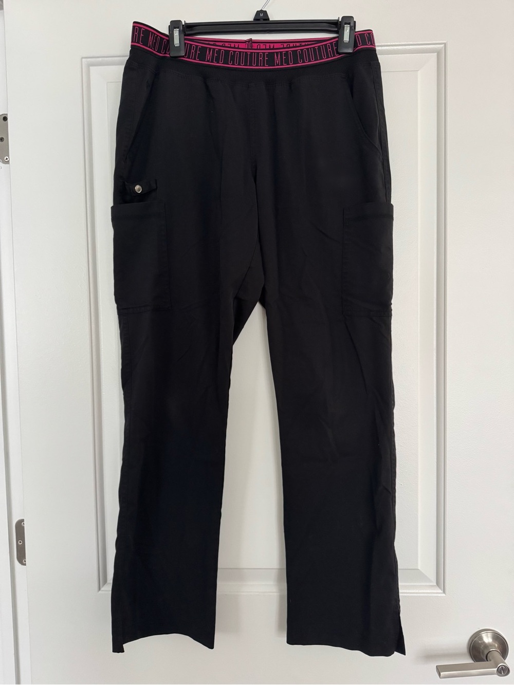 Med Couture Women’s Black Track Pants with Pink Logo Waistband